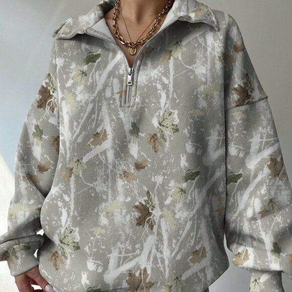 Casual Women's Loose Camouflage Print Drop Shoulder Sweatshirt top - Picture 4 of 4